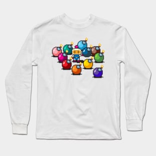 Bomberman rainbow bombs pixel art Long Sleeve T-Shirt